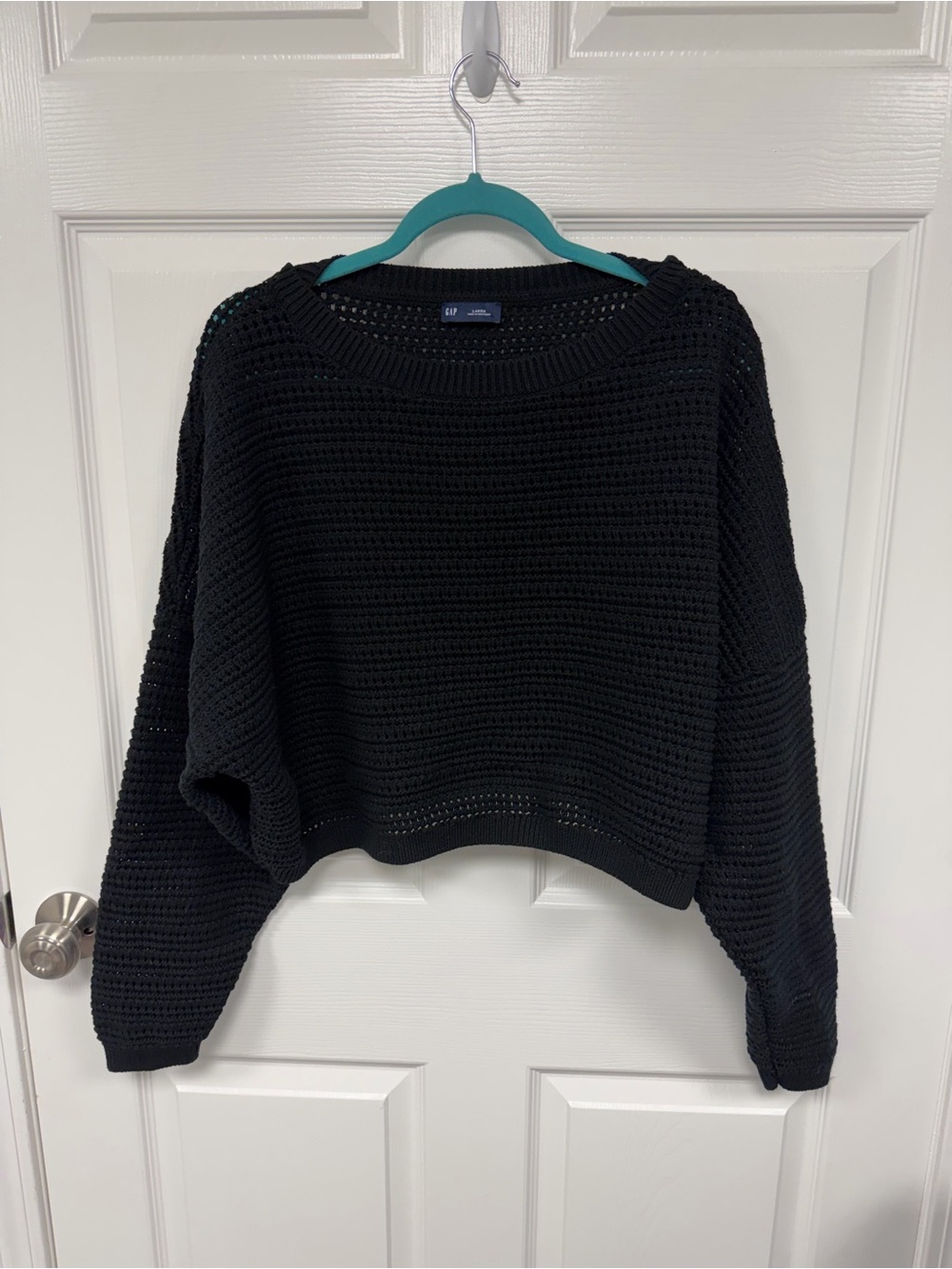 GAP Black crochet boatneck Cropped Sweater